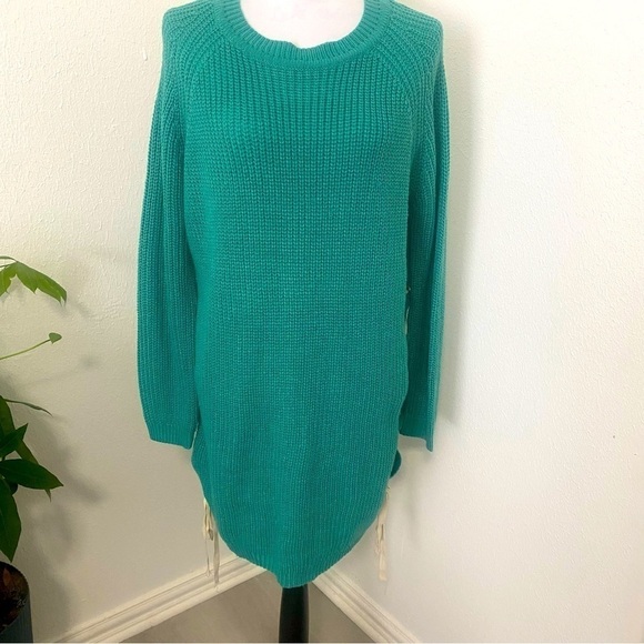 Hayden Womens Side Crochet Tie Green Knit Long Sleeve Sweater Dress Size Medium - Picture 1 of 7